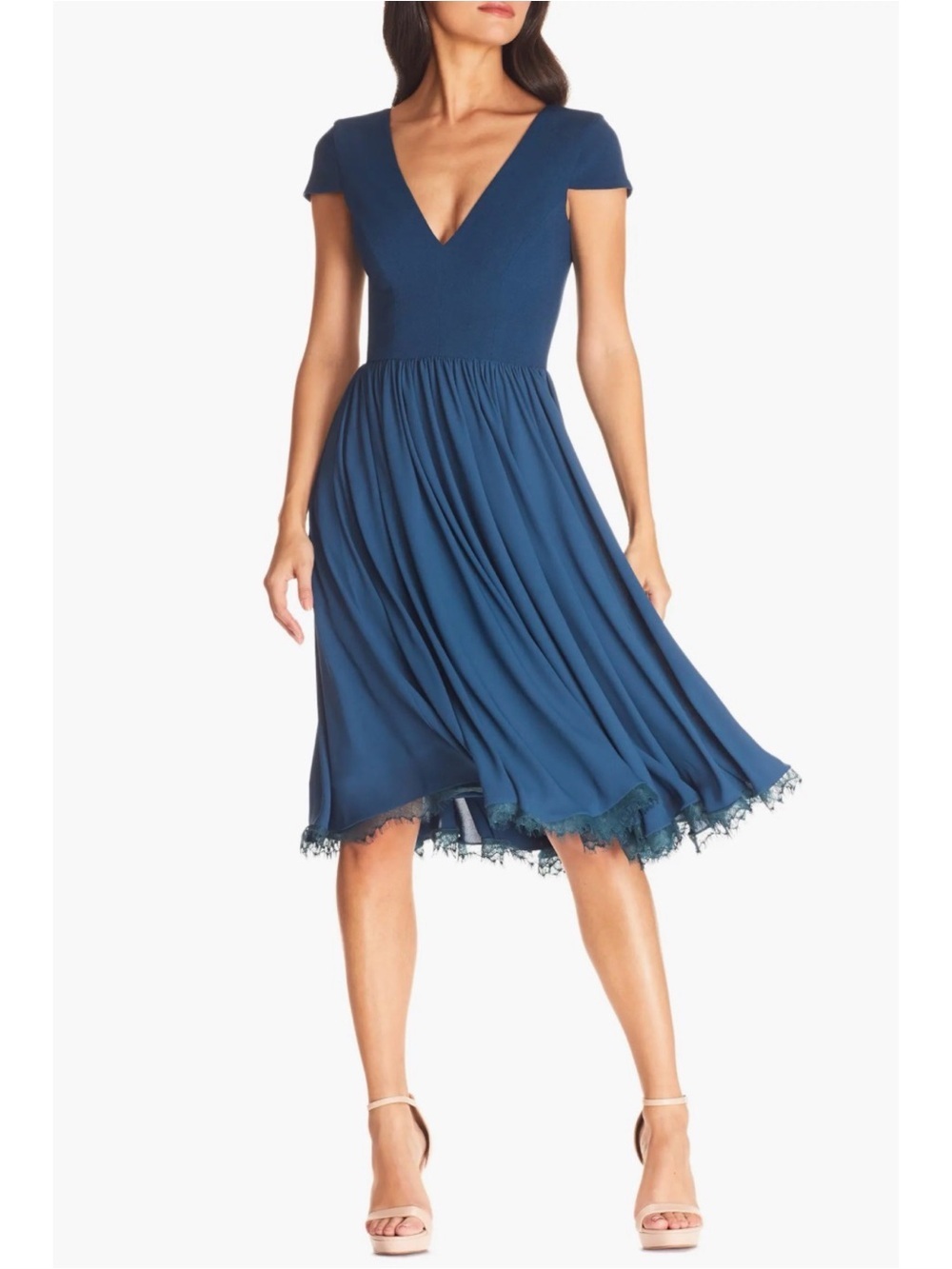 Dress The Population Corey Fit & Flare Cocktail Dress in Peacock Blue Medium